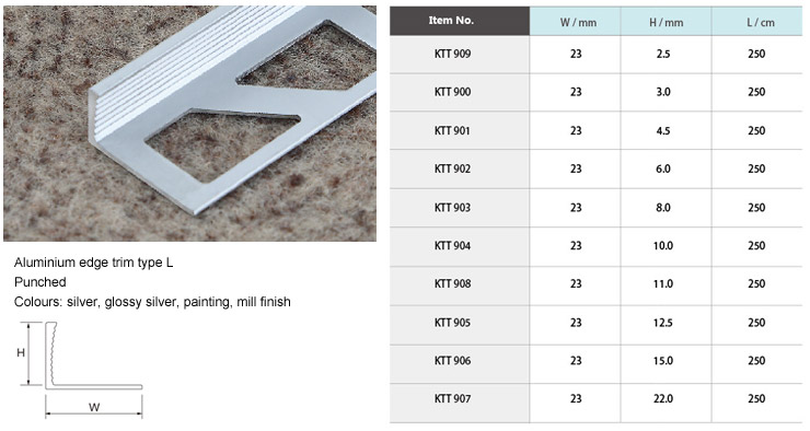 Aluminium Ceramic Tile Trims