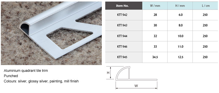 Aluminium Ceramic Tile Trims